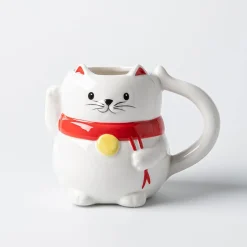 Boston Warehouse Flea Market Shaped 'Happy Cat' Mug (White/Red/Gold)