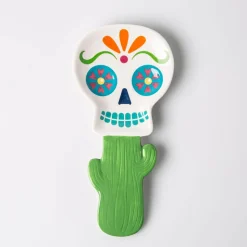 Boston Warehouse Shaped 'Skull W/Cactus' Ceramic Spoon Rest