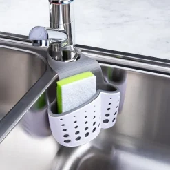 Casabella Sink Sider Faucet Sponge and Brush Holder (White/Grey)