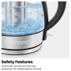Chefman Fast-Boil Glass Kettle with Infuser (Clear/Stainless Steel)