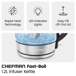 Chefman Fast-Boil Glass Kettle with Infuser (Clear/Stainless Steel)