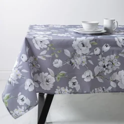 Easycare Printed 'Dahlia' Polyester Tablecloth 58"x78" (Grey)