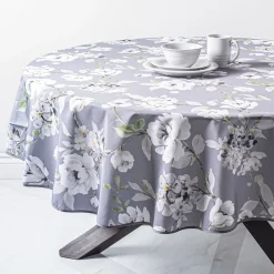 Easycare Printed 'Dahlia' Polyester Tablecloth 70" Round (Grey)
