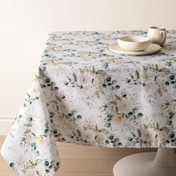Easycare Printed 'Floral Mist' Polyester Tablecloth (White)