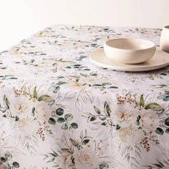 Easycare Printed 'Floral Mist' Polyester Tablecloth (White)