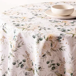 Easycare Printed 'Floral Mist' Polyester Tablecloth 70" (White)
