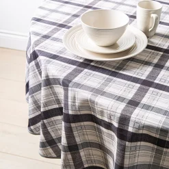 Easycare Printed 'Maxwell Plaid' Polyester Tablecloth 70" Round (Blk)