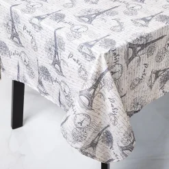 Easycare Printed 'Paris' Polyester Tablecloth 58x78" (Charcoal/Beige)