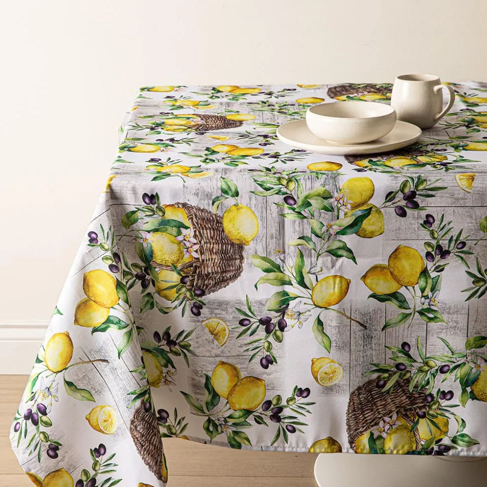Easycare Printed 'Rustic Lemons' Polyester Tablecloth 58x94 (Yellow)