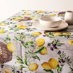 Easycare Printed 'Rustic Lemons' Polyester Tablecloth 58"x78" (Yellow)