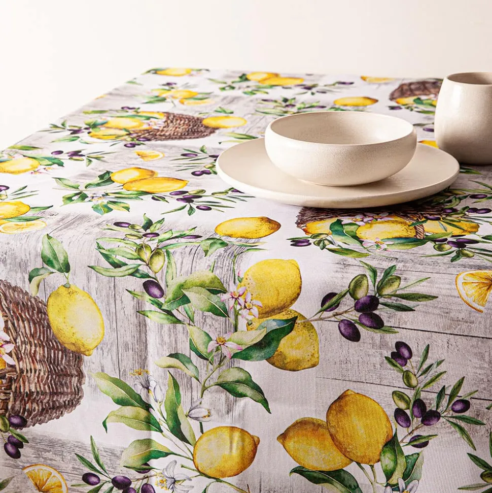 Easycare Printed 'Rustic Lemons' Polyester Tablecloth 58"x78" (Yellow)