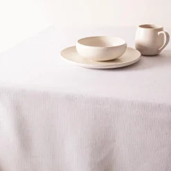 Easycare Printed Textured Faux Linen Polyester Tablecloth 58x78 White