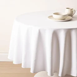 Easycare Printed 'Textured Faux Linen' Polyester Tablecloth 70" White