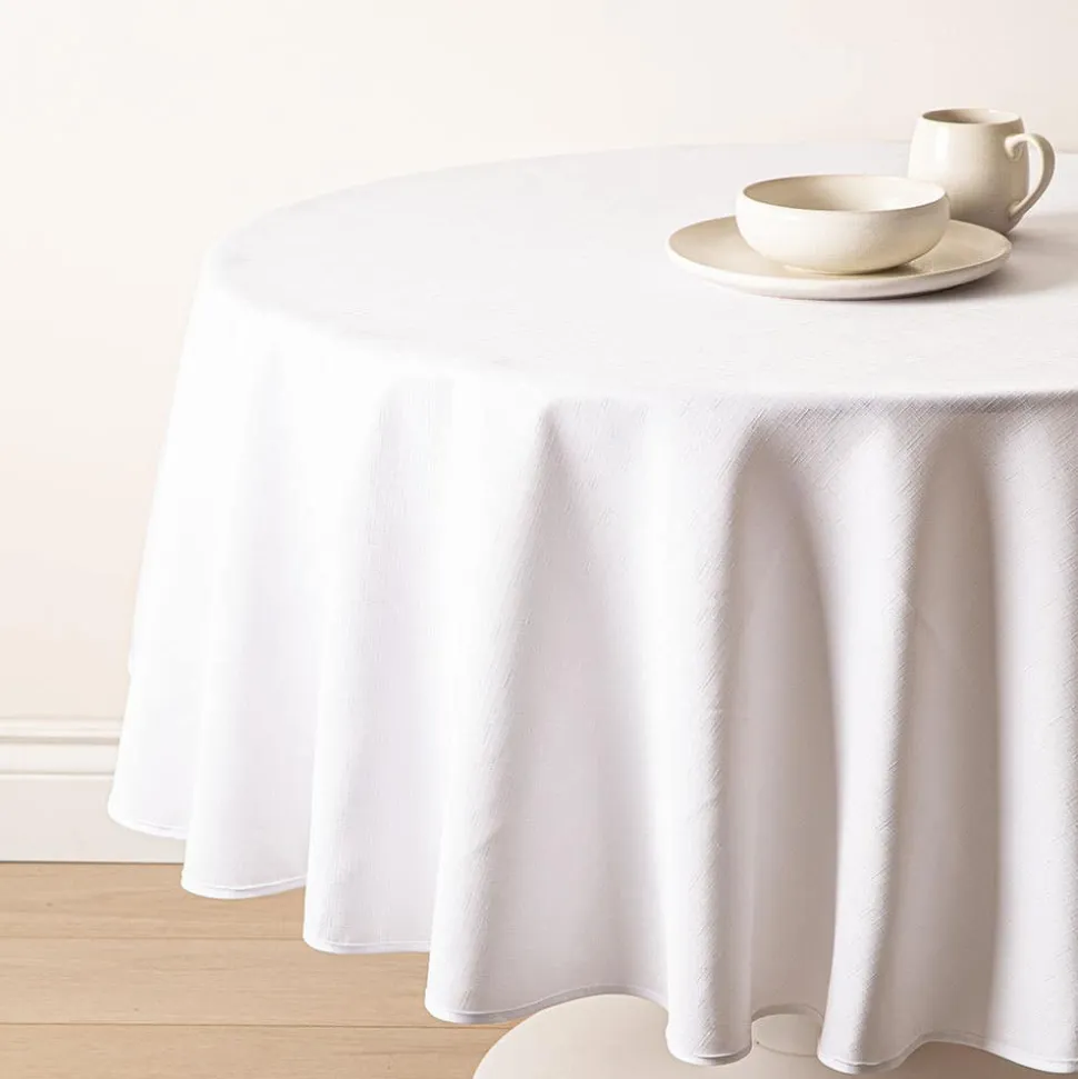 Easycare Printed 'Textured Faux Linen' Polyester Tablecloth 70" White