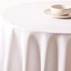Easycare Printed 'Textured Faux Linen' Polyester Tablecloth 70" White