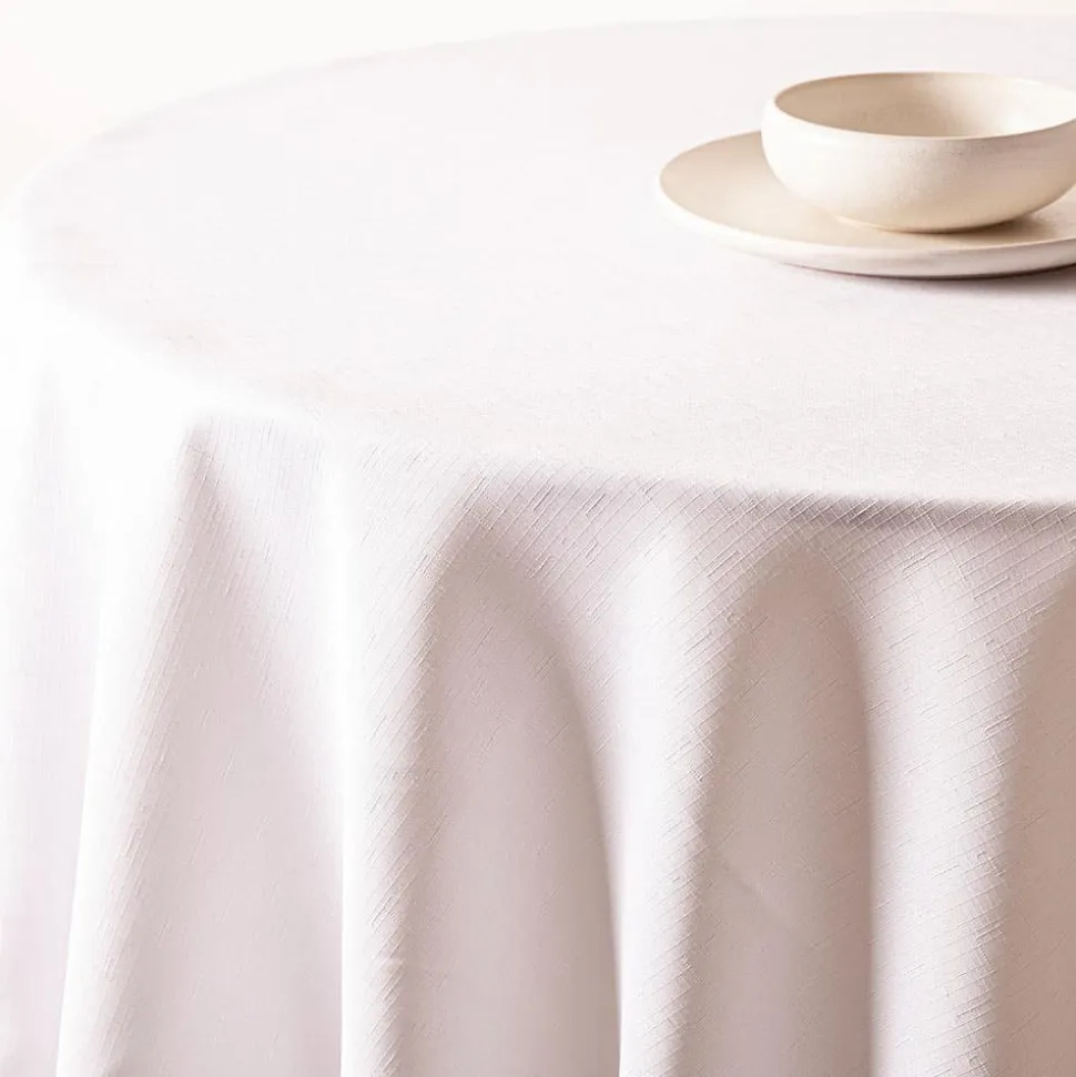 Easycare Printed 'Textured Faux Linen' Polyester Tablecloth 70" White