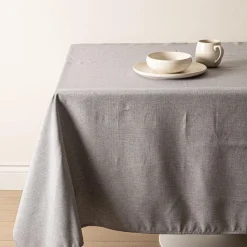 Easycare Printed 'Textured Faux Linen' Polyester Tablecloth 58x94 Grey
