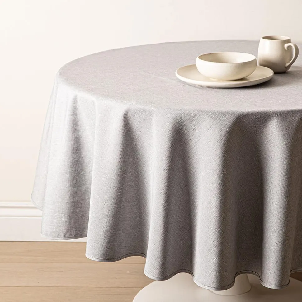 Easycare Printed 'Textured Faux Linen' Polyester Tablecloth 70" (Grey)