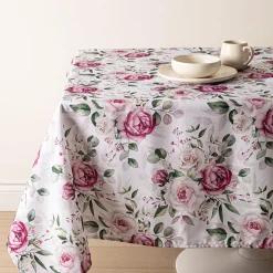 Easycare Printed 'Wild Roses' Polyester Tablecloth 58"x78" (Pink)