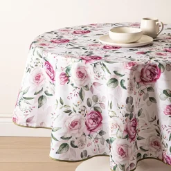 Easycare Printed 'Wild Roses' Polyester Tablecloth 70" (Pink)