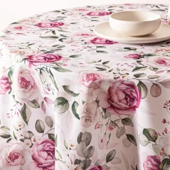 Easycare Printed 'Wild Roses' Polyester Tablecloth 70" (Pink)