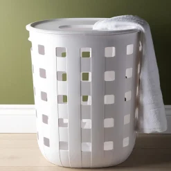 Ezy Storage Premium Aura '80l' Laundry Hamper with Lid (White)