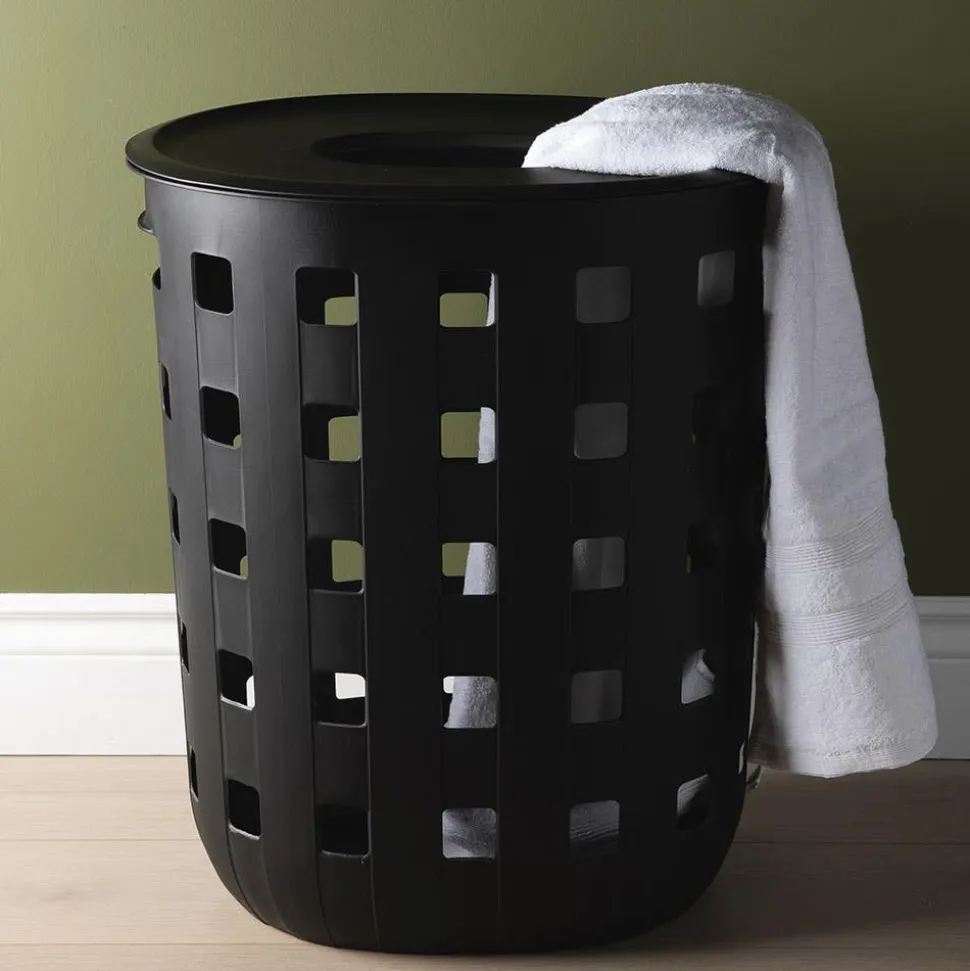Ezy Storage Premium Aura '80L' Laundry Hamper with Lid (Black)