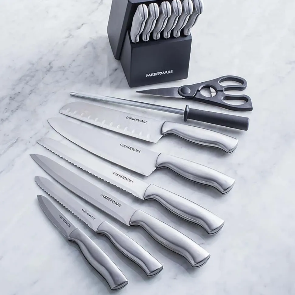 Farberware 15pc Stainless Stamped Wood Knife Set (Charcoal)