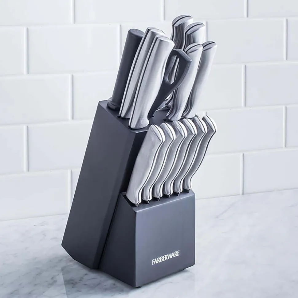 Farberware 15pc Stainless Stamped Wood Knife Set (Charcoal)