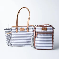 Fit & Fresh Copley 'Linen Stripe' Thermal Lunch Bag (Grey/White)