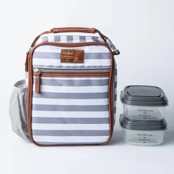 Fit & Fresh Thayer 'Linen Stripe' Thermal Lunch Bag (Grey/White)