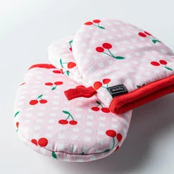 Harman Gourmet 'Cherry Check' Cotton Mini Oven Mitt - Set of 2 (Pink)