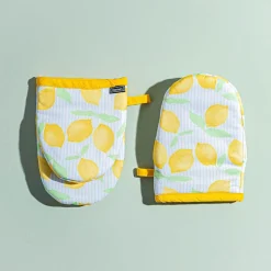 Harman Gourmet 'Lemon Stripe' Mini Oven Mitt - Set of 2 (Yellow)