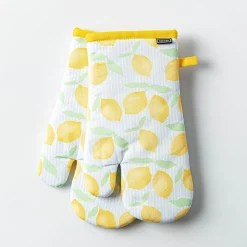 Harman Gourmet 'Lemon Tile' Cotton Oven Mitt - Set of 2 (Yellow)