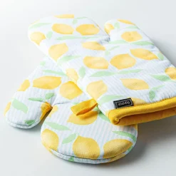 Harman Gourmet 'Lemon Tile' Cotton Oven Mitt - Set of 2 (Yellow)