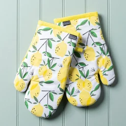 Harman Gourmet 'Lemon Tree' Cotton Oven Mitt - Set of 2