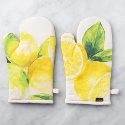 Harman Gourmet 'Market Lemon' Cotton Oven Mitt - Set of 2 (Natural)