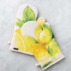Harman Gourmet 'Market Lemon' Cotton Oven Mitt - Set of 2 (Natural)