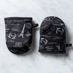Harman Gourmet 'Paris Passport' Cotton Mini Oven Mitt Set/2 (Black)