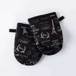 Harman Gourmet 'Paris Passport' Cotton Mini Oven Mitt Set/2 (Black)