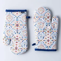 Harman Gourmet 'Summer Tile' Cotton Oven Mitt - Set of 2