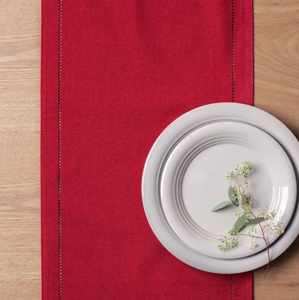 Harman Hemstitch Polyester Runner (Red)