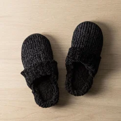 Harman Luxury Chenille Memory Foam Slippers Women (Black)
