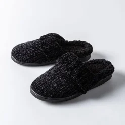 Harman Luxury Chenille Memory Foam Slippers Women (Black)