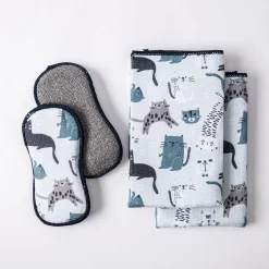 Harman Microfiber 'Cats' Sponge & Cloth Cleaning Set/4