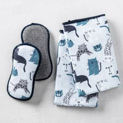 Harman Microfiber 'Cats' Sponge & Cloth Cleaning Set/4