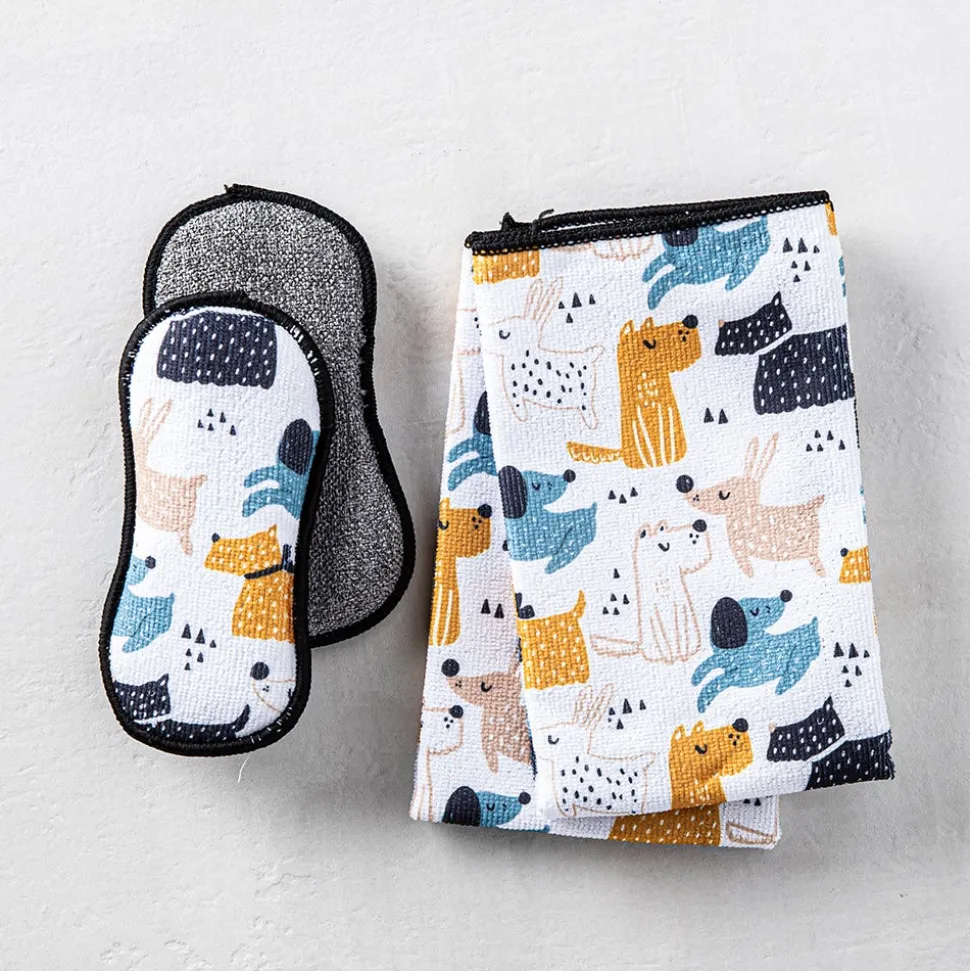 Harman Microfiber 'Dogs' Sponge & Cloth Cleaning Set/4