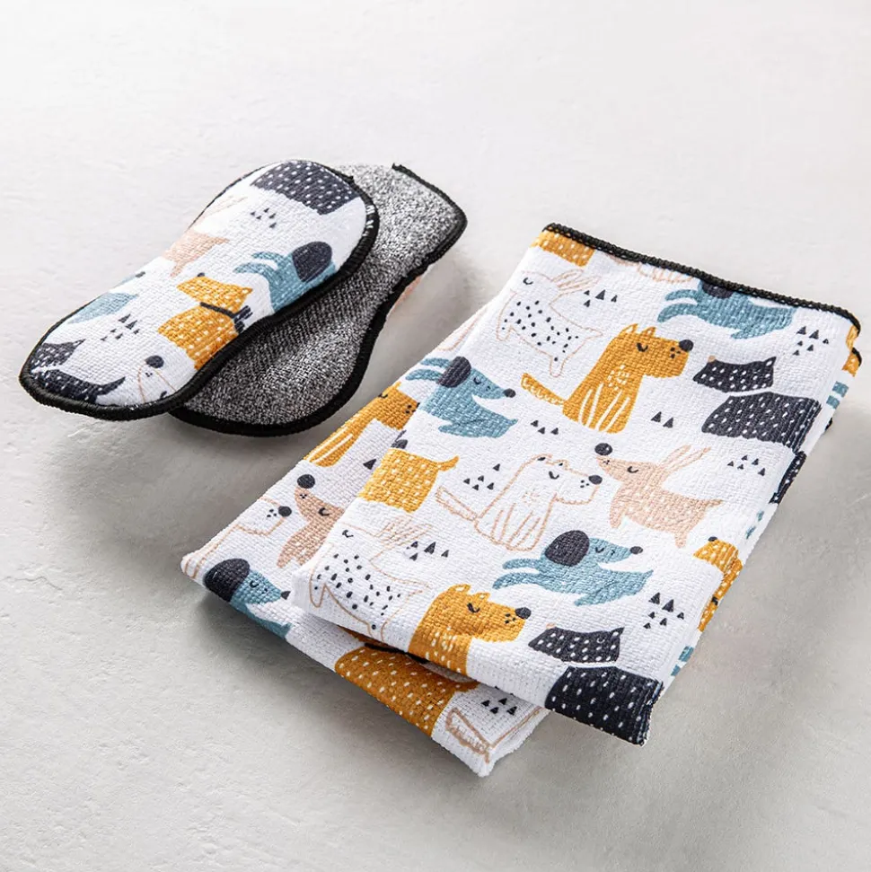 Harman Microfiber 'Dogs' Sponge & Cloth Cleaning Set/4