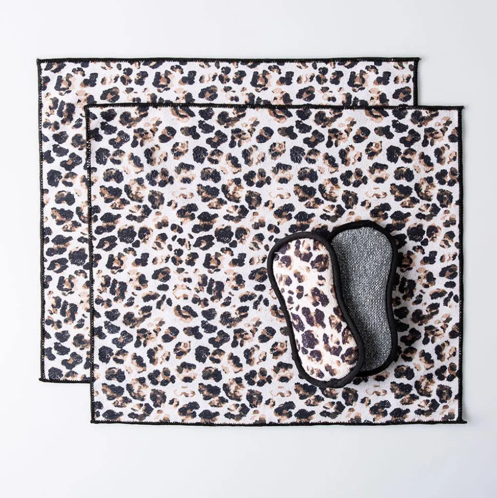 Harman Microfiber 'Leopard' Sponge & Cloth - Set of 4