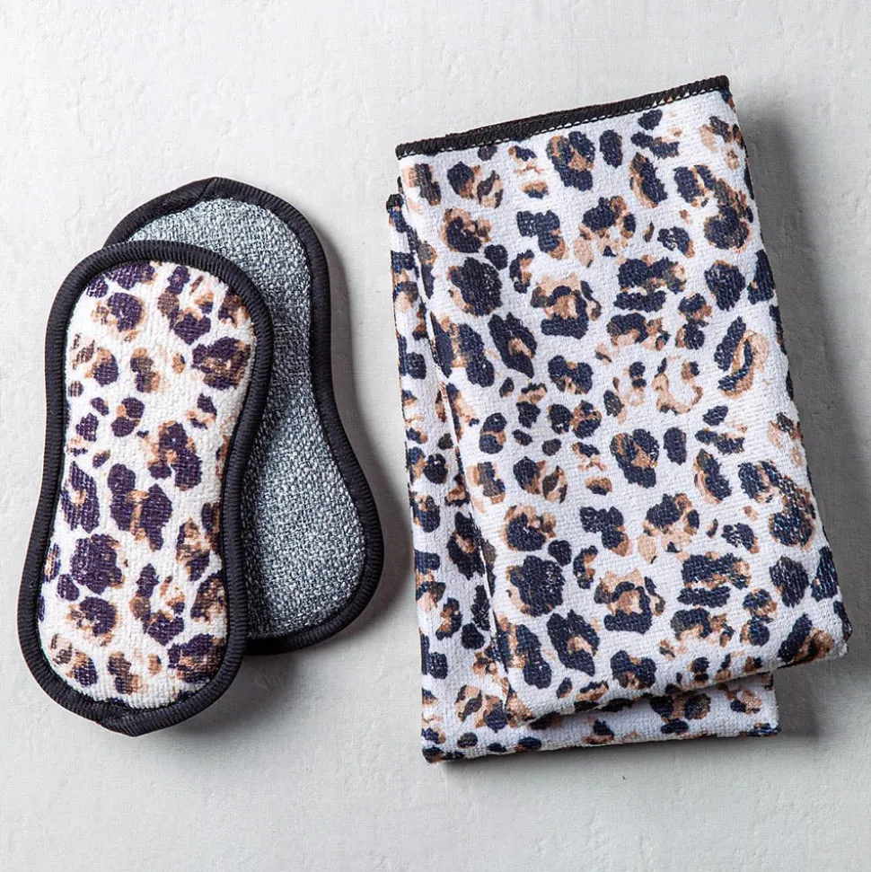 Harman Microfiber 'Leopard' Sponge & Cloth - Set of 4